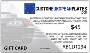 $45 Gift Card good for Custom Euro Plate & Frame
