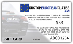 $53 Gift Card good for Custom Euro Plate & Frame