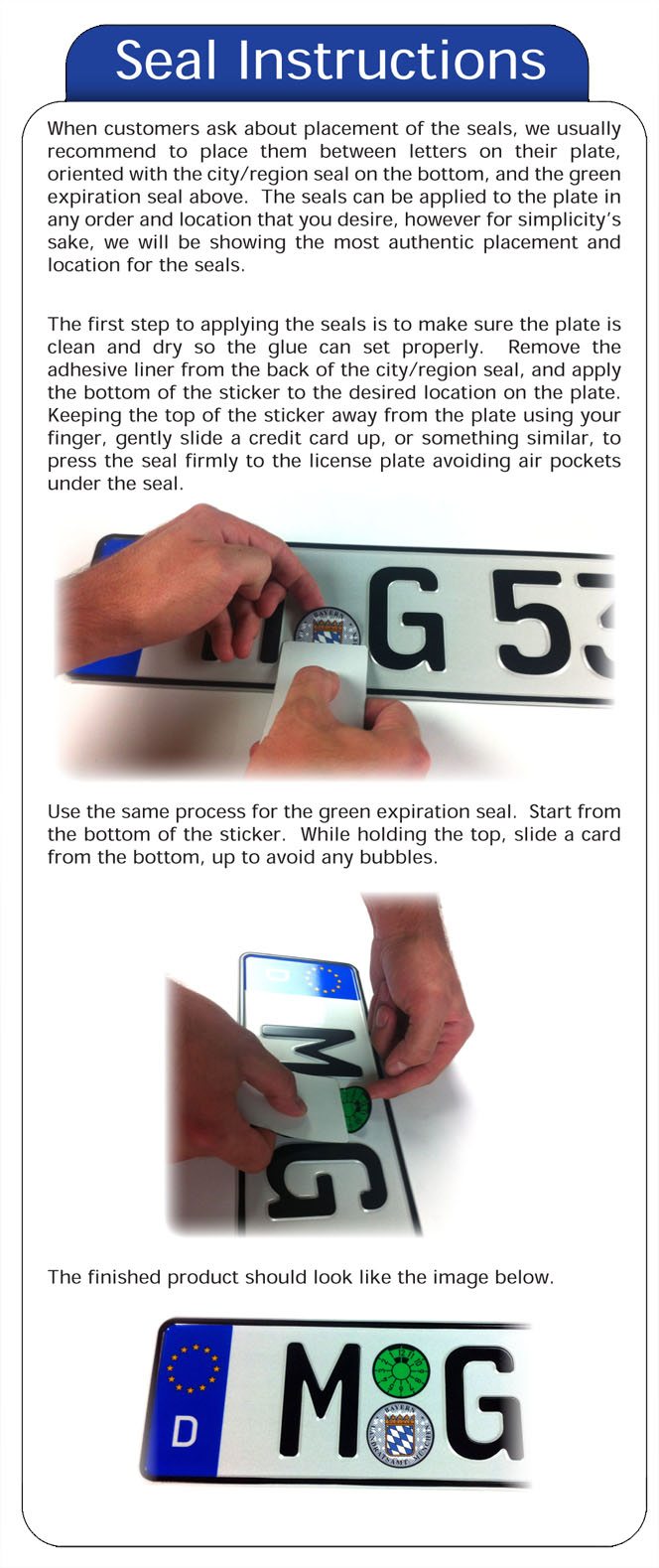 Custom European License Plate Registration Seal Mounting Instructions