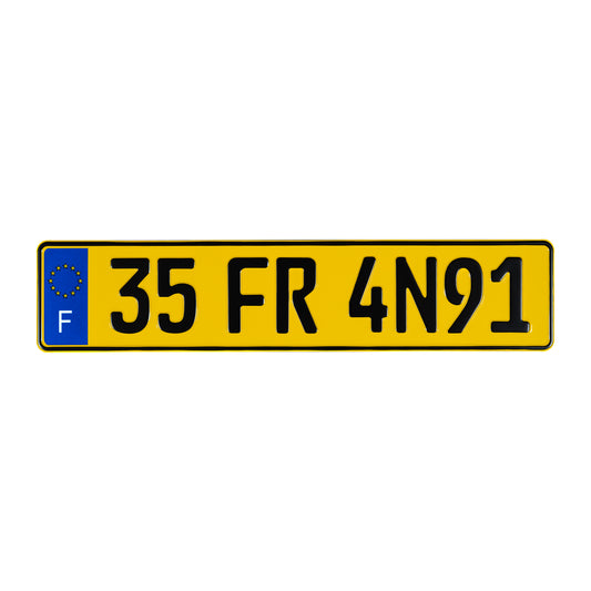 FRANCE LICENSE PLATE YELLOW WITH BLACK TEXT